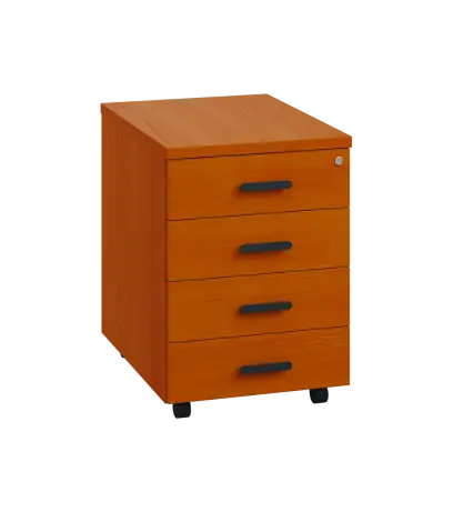 LKZ 2 - 01 kontejner pojízdný, 4-zásuvkový, deska 25 mm, se zámkem na 1. zásuvce, třešeň šumavská